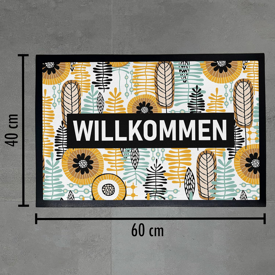 Trendation - Willkommen Fussmatte Grafik Schmutzfangmatte Geschenk Aussen Innenbereich 60x40 cm Wasc