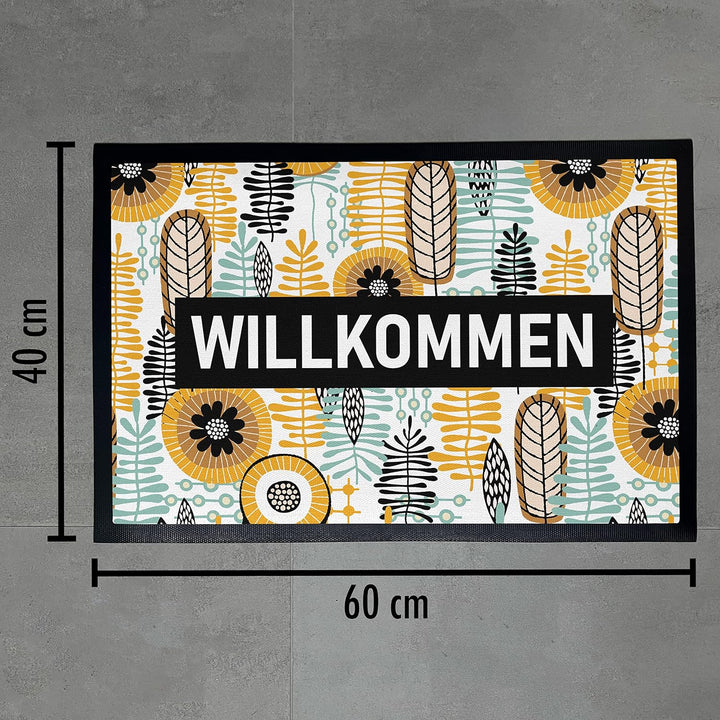 Trendation - Willkommen Fussmatte Grafik Schmutzfangmatte Geschenk Aussen Innenbereich 60x40 cm Wasc