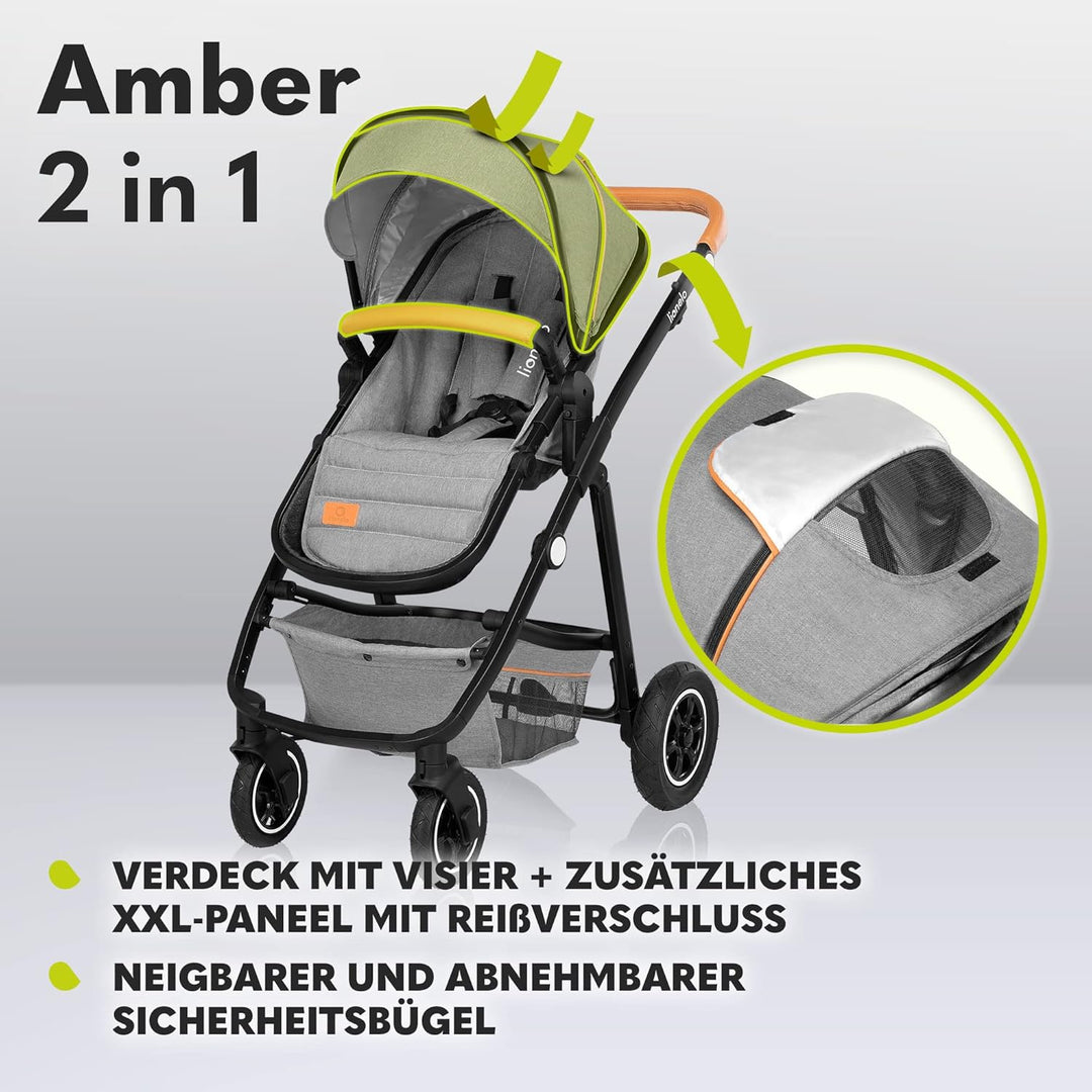 LIONELO Amber Kinderwagen 2 in 1 Kombikinderwagen, Kinderwagen Set mit sportlichen Sitz und fester B