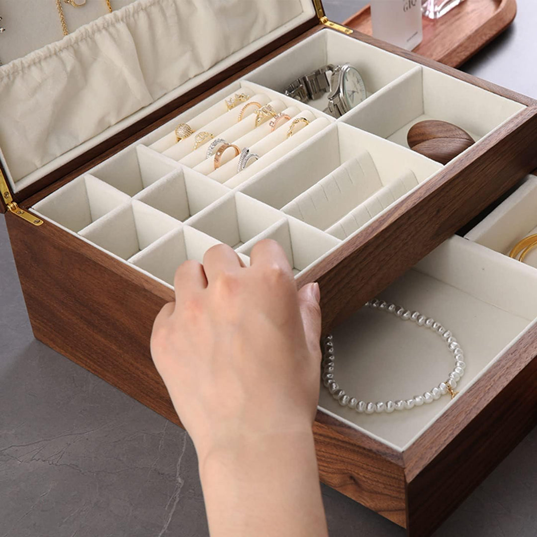 Schmuckkasten – Handgefertigtes Massivholz Retro Schmuck Box mit Schubladen Samt Innenfutter, Armbän