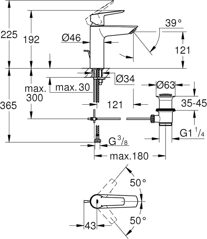 GROHE Start - Einhand-Waschtischarmatur (wassersparend, langlebige Oberfläche, M-Size), chrom, 23455