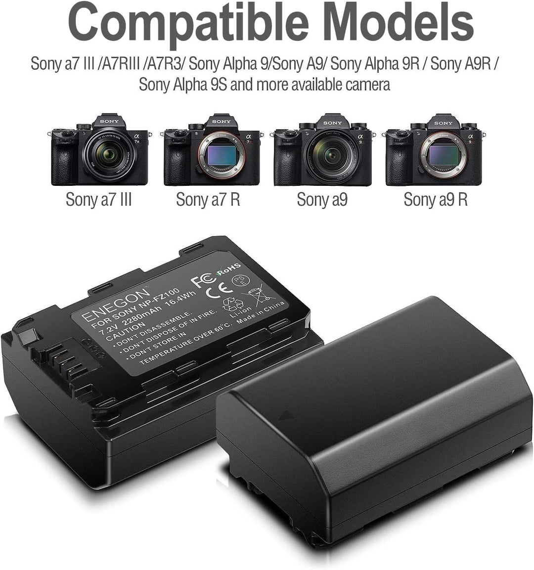 ENEGON Ersatzakku (2 Stück) und Smart LED Dual USB Ladegerät für Sony NP-FZ100 und Alpha 9, A9, Alph
