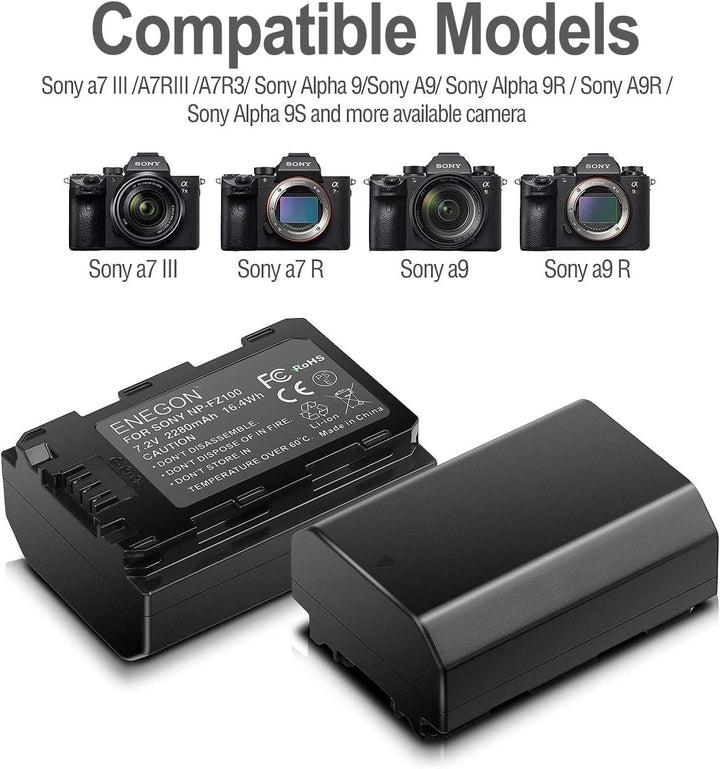 ENEGON Ersatzakku (2 Stück) und Smart LED Dual USB Ladegerät für Sony NP-FZ100 und Alpha 9, A9, Alph
