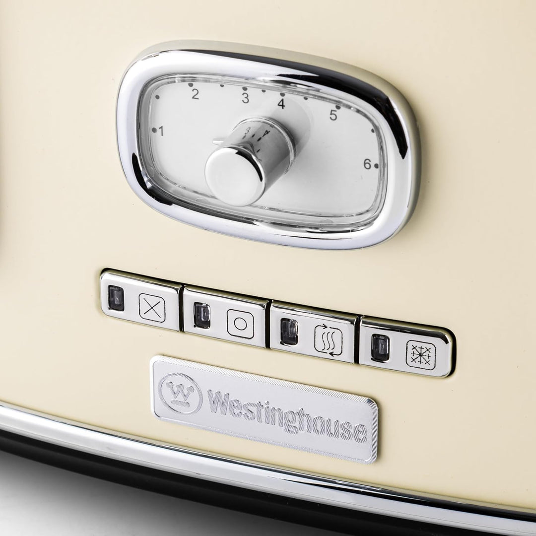 Westinghouse Retro Toaster 4 Scheiben, Abnehmbarer Brötchenaufsatz, 6 Bräunungsstufen, Brotzentrieru