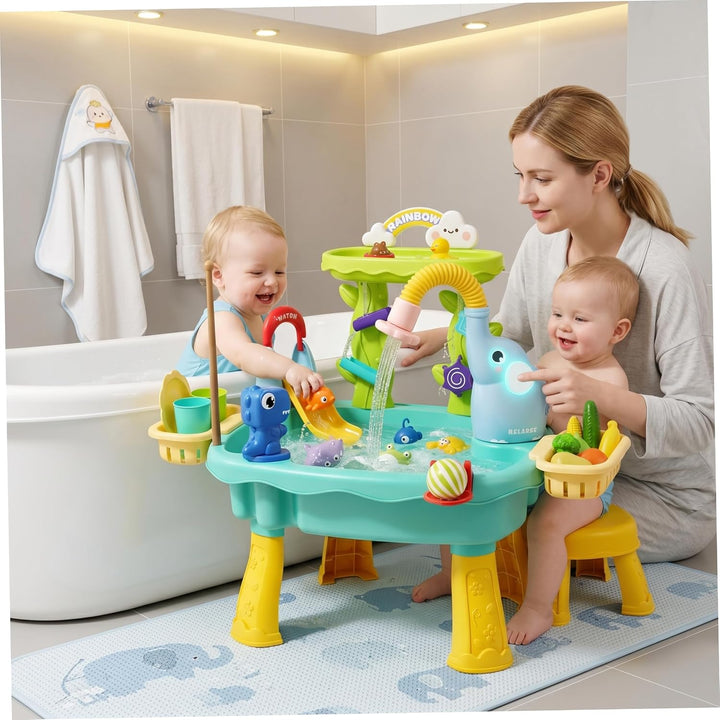Wasserspieltisch, Wassertabletts für Kinder mit Umlaufrutsche und Angelfunktionen, 2-lagig, blau, Bl
