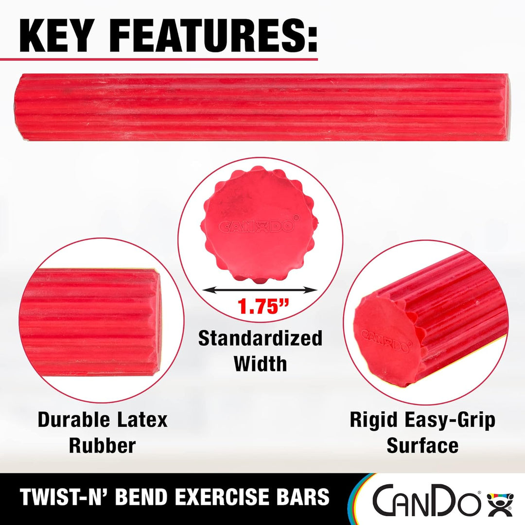 CanDo Hand- und Fingertrainer Twist-n-Bend, Flexibler Übungsstab, Trainingsstab, rot (leicht), 10-15