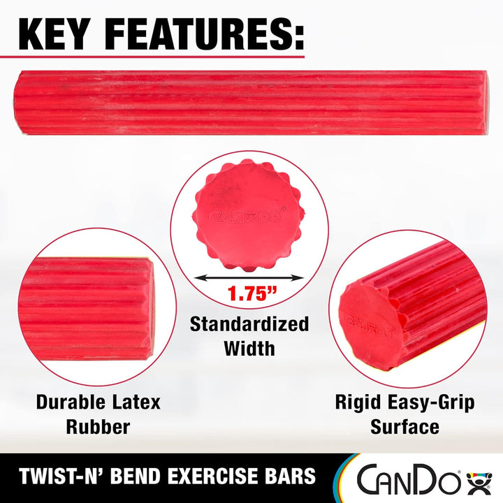 CanDo Hand- und Fingertrainer Twist-n-Bend, Flexibler Übungsstab, Trainingsstab, rot (leicht), 10-15