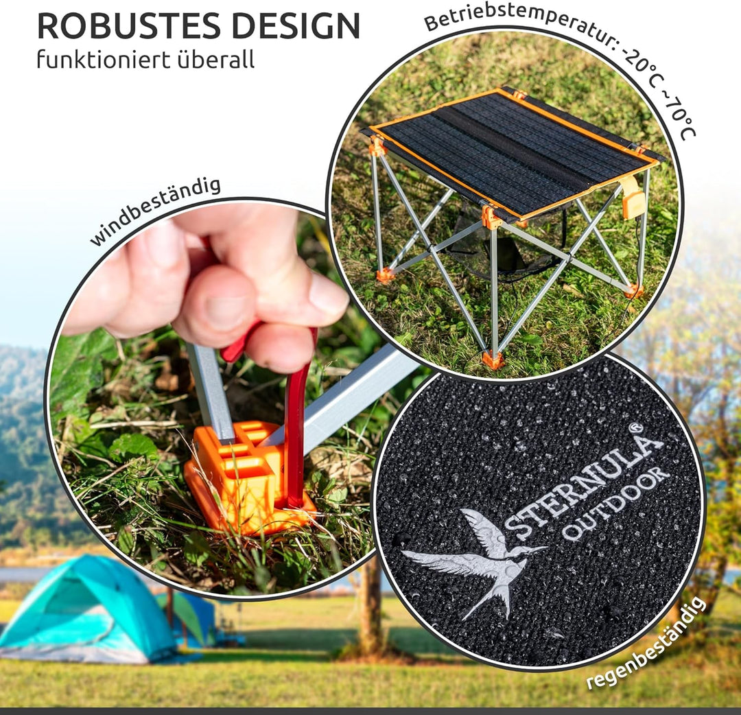 Solar Campingtisch faltbar klein leicht I 33W Solarpanel USB und Klapptisch I Outdoor Ausrüstung Ult