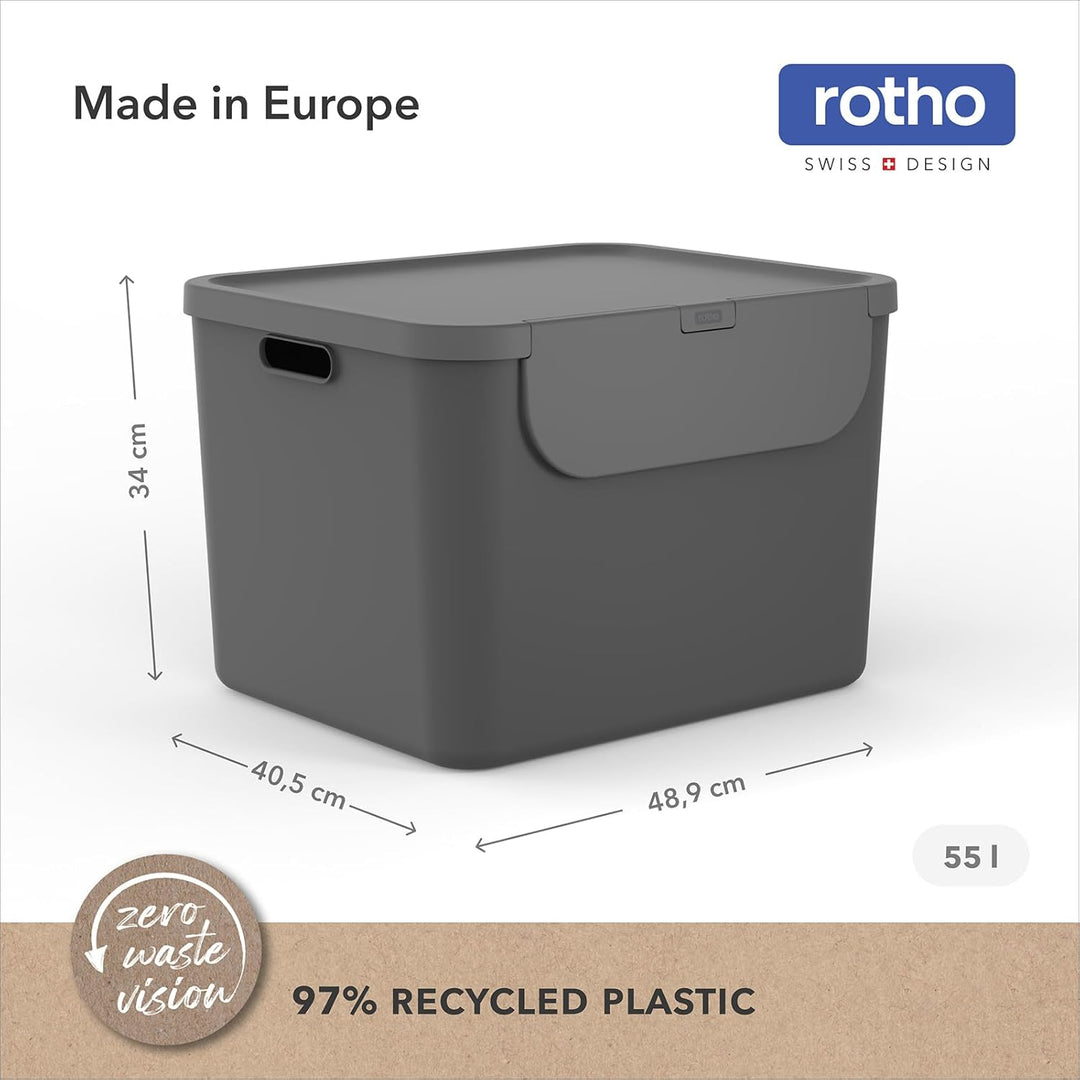 Rotho Albula Mülltrennungssystem 55l für die Küche, Kunststoff (PP) BPA-frei, 55l (52.3 x 40.5 x 34.