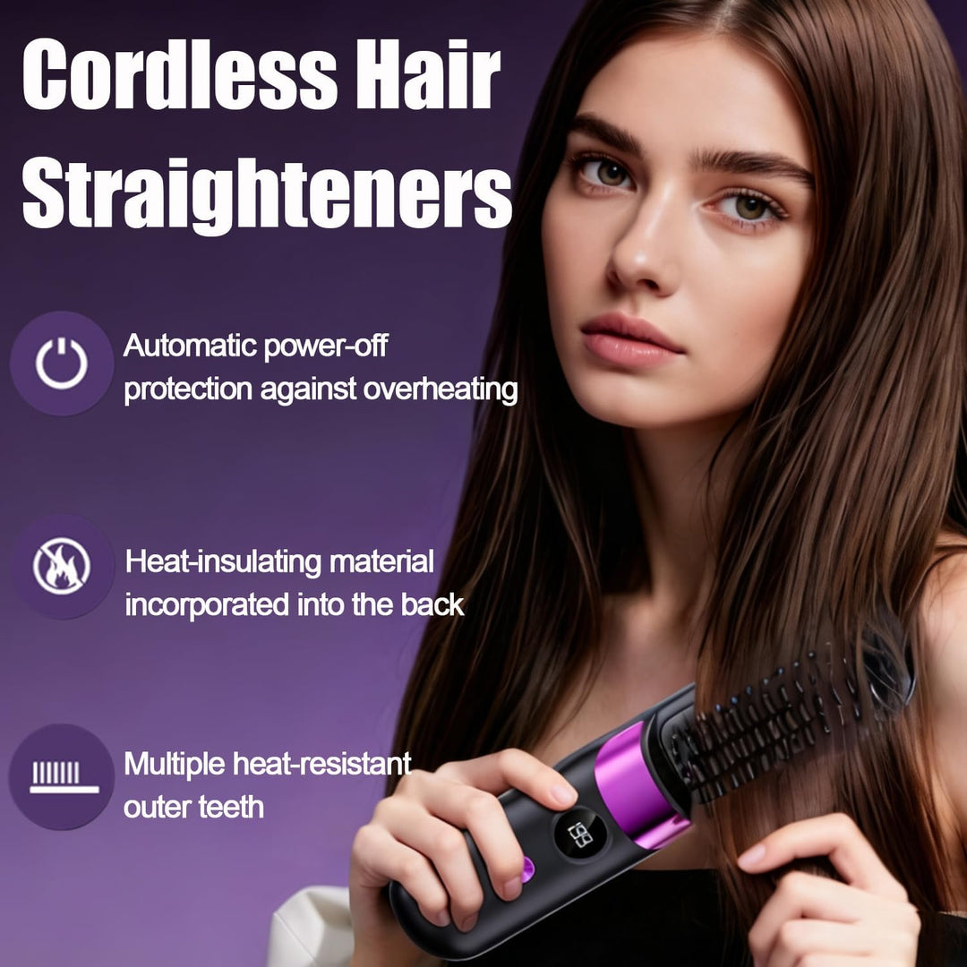 Glättbürste Kabellos, Stylingbürste für Kurze Haare, Haarbürste Elektrisch Damen, Haarglätter Bürste