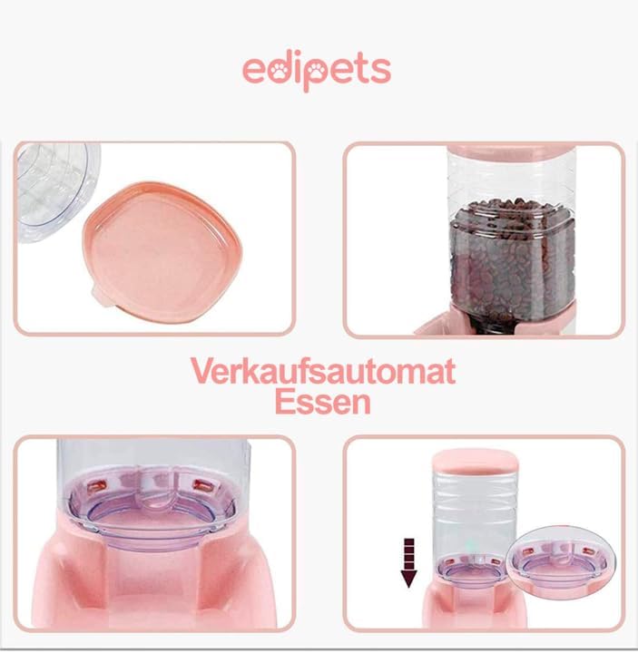 Edipets, Automatischer Futterspender Katze, Hunde, 2 Einheiten, 3.8L, Futter- und Wasserspender für