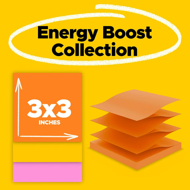 Post-it Super Sticky Pop-UpNotes, 7,6 x 7,6 cm, 6 Pads, 2 x die Klebekraft, Energy Boost Collection,