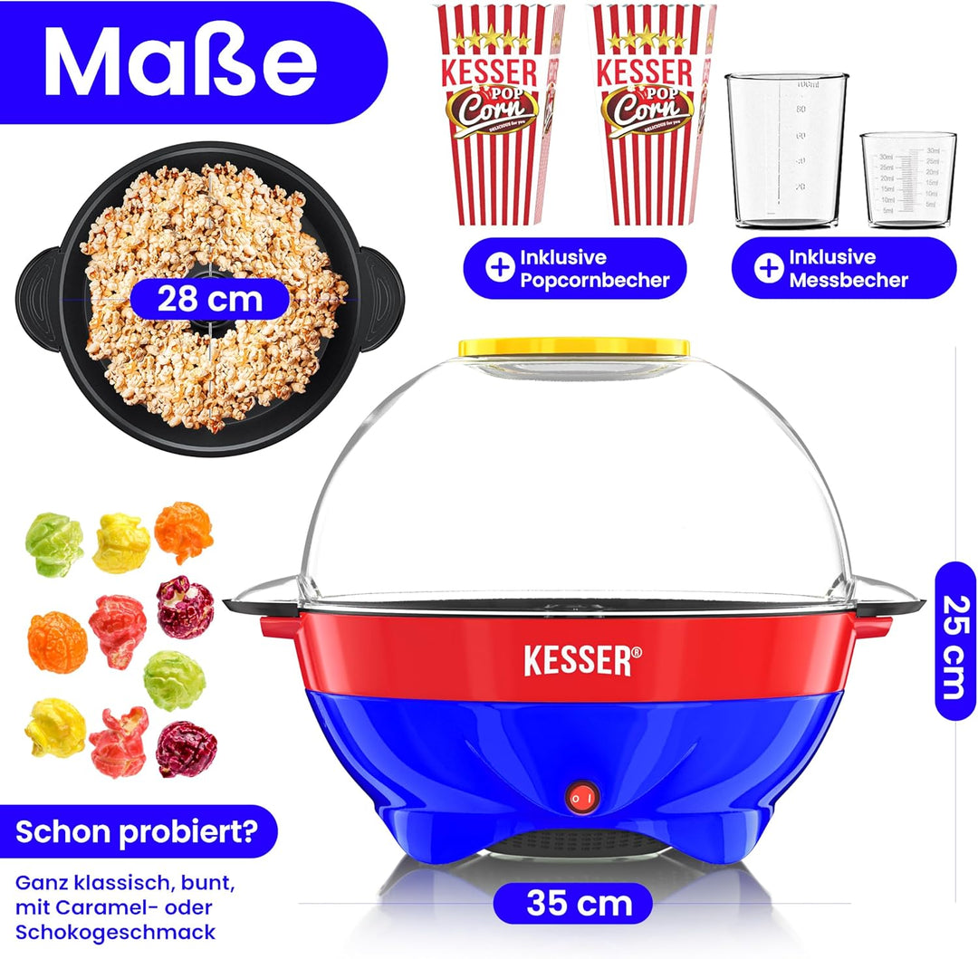 KESSER® Popcornmaschine Gross 800W | Popcorn-Maker 5,5l Inhalt mit Antihaftbeschichtung Deckel & Ser