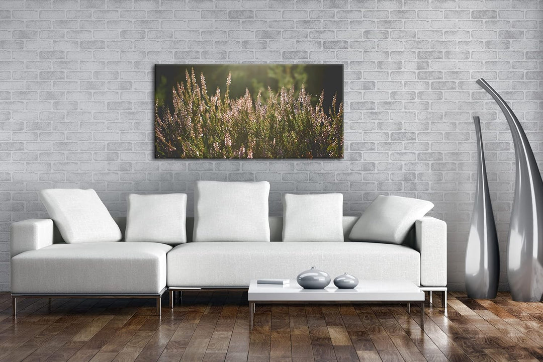 blühende Gräser Panorama 60x30 cm als Leinwandbild, Motiv fertig gerahmt auf Echtholzrahmen, Hochwer