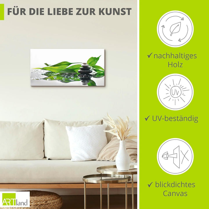 ARTland Leinwandbilder Wandbild Bild auf Leinwand 100x50 cm Wellness Zen Stein Fotografie Grün Spa m