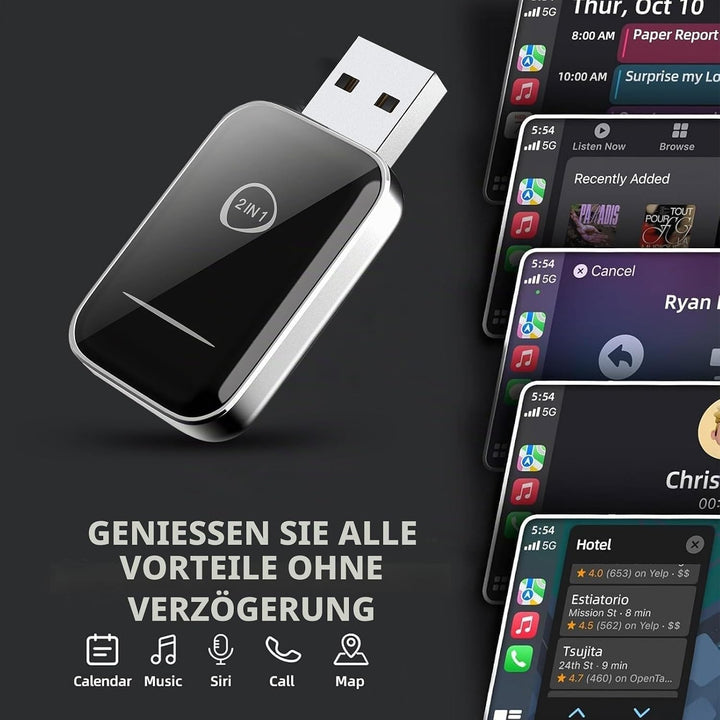 Wireless CarPlay Adapter,2 In 1 Wireless CarPlay für iOS und Android Auto,2025 Verbesserte Konvertit