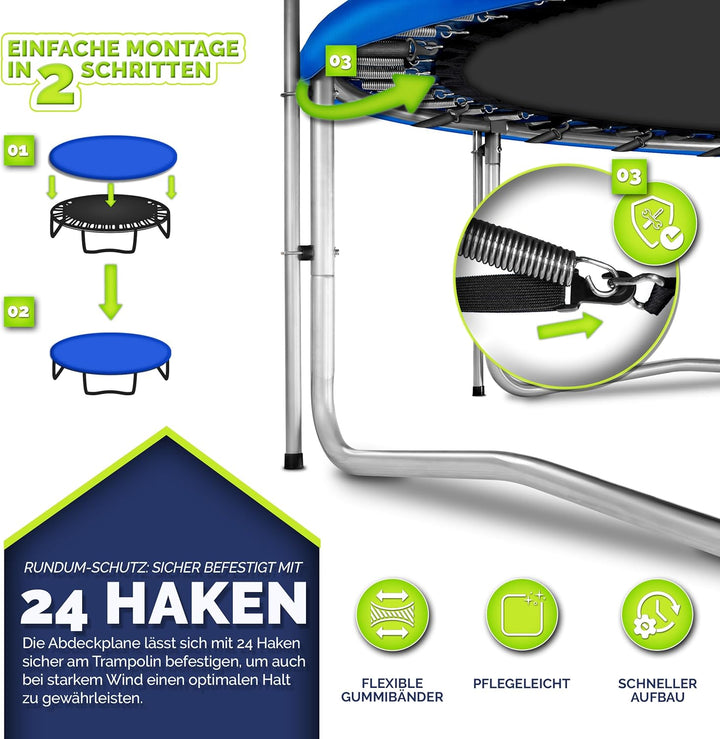 KIDUKU® Trampolin Abdeckung 244-427 cm | Outdoor Regenabdeckung Winterfest | Wetterschutzplane wette