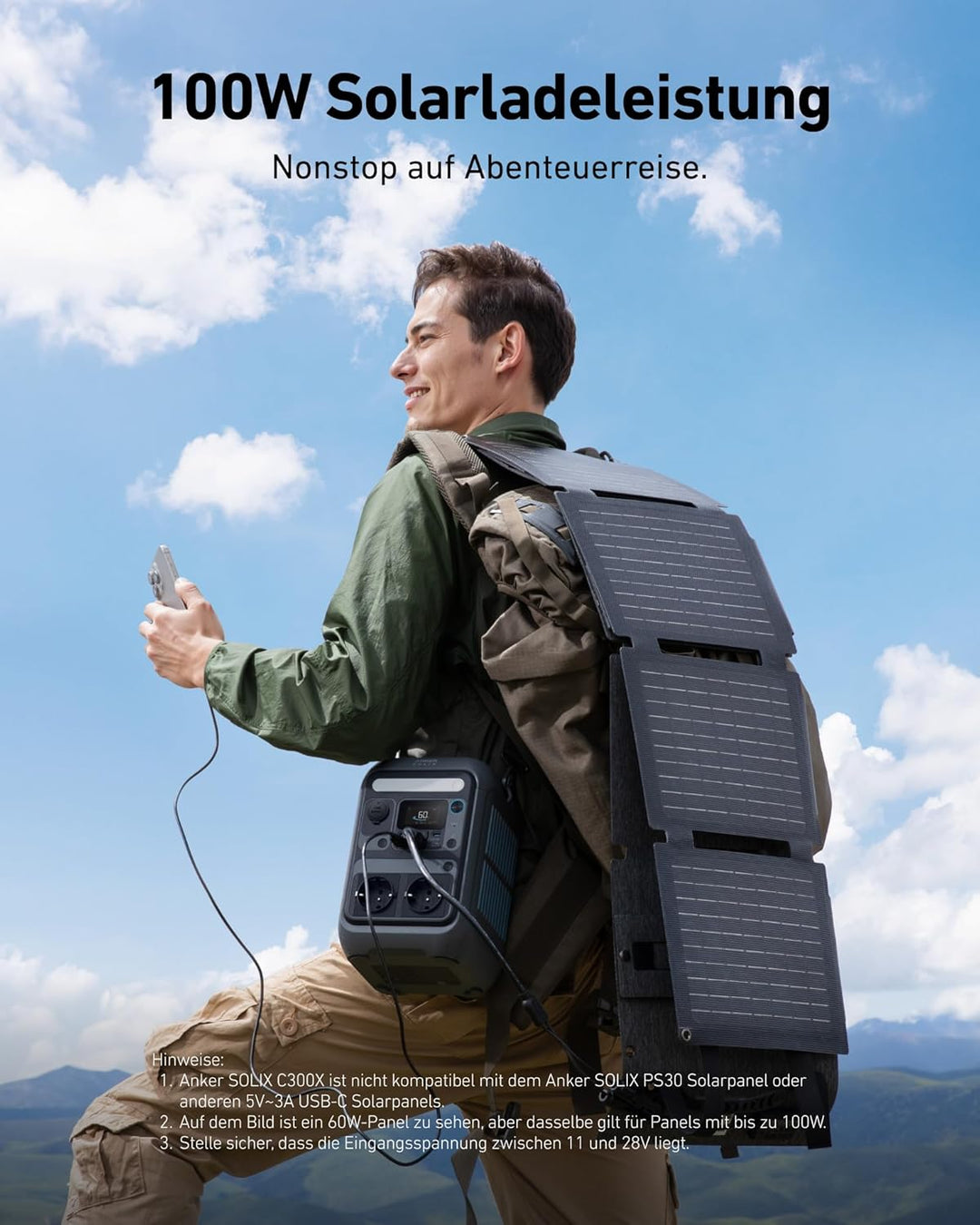 Anker SOLIX C300X Tragbare Powerstation, 288Wh LiFePO4 Akku, 300W (Max 600W) Solargenerator, 140W Be