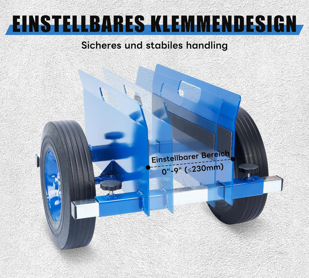 Plattenwagen bis 200 kg, Plattenkarren mit 2 Vollgummi Rädern, Plattenroller für 0-23cm/0-9,05in Kle