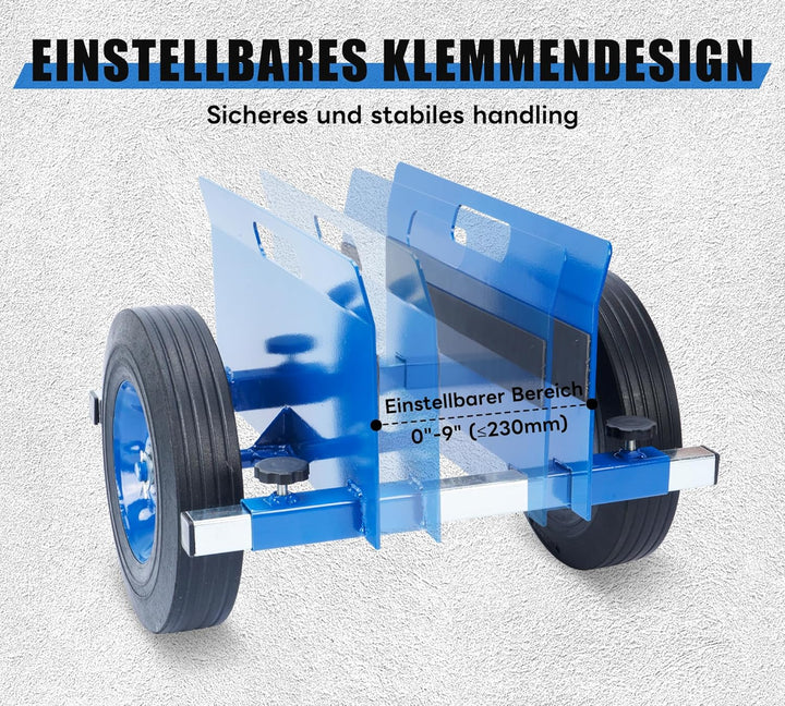 Plattenwagen bis 200 kg, Plattenkarren mit 2 Vollgummi Rädern, Plattenroller für 0-23cm/0-9,05in Kle