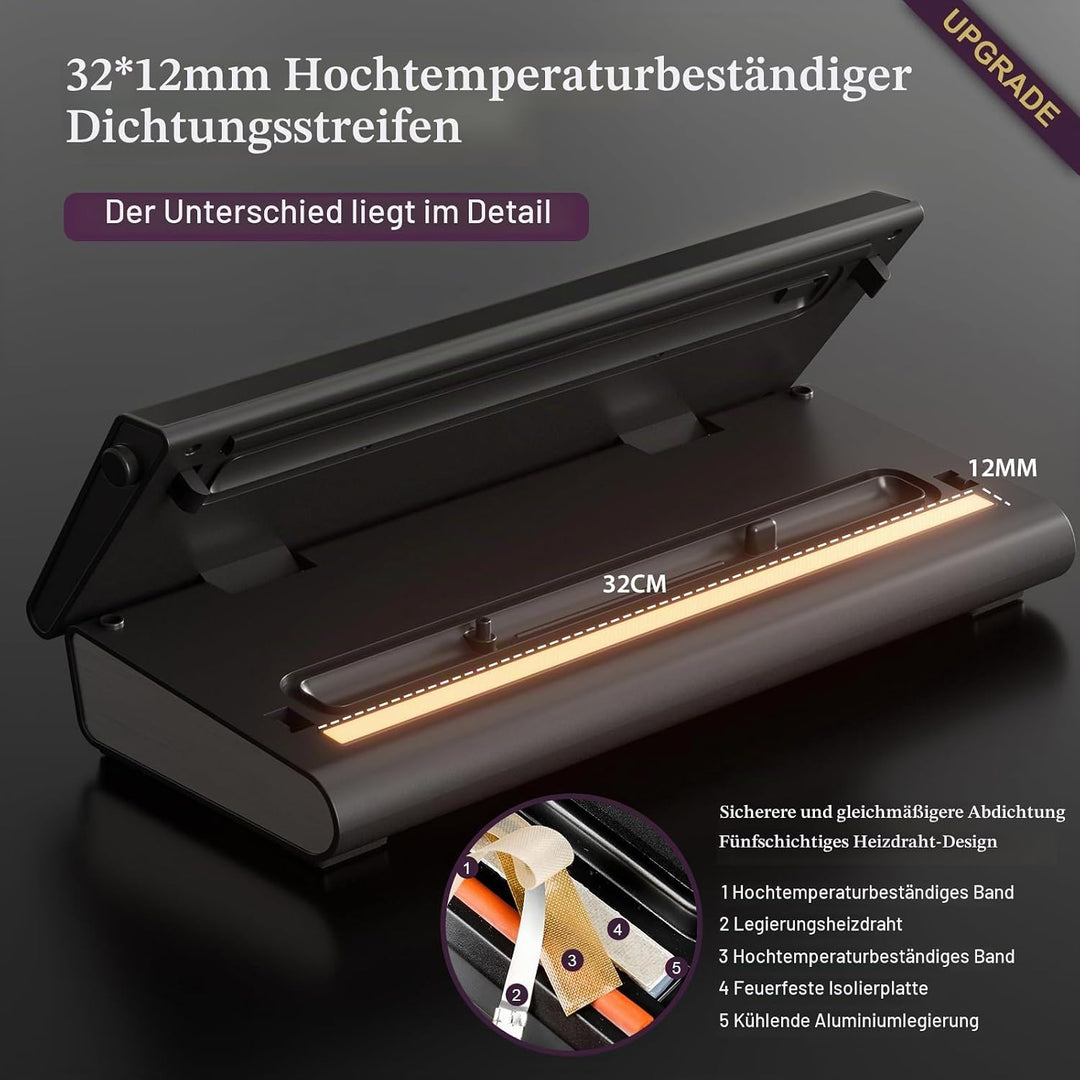 Mesliese Vakuumierer, 90 kPa Vakuumiergerät, 6-in-1 kompaktes Lebensmittel-Vakuumiersystem mit Schne