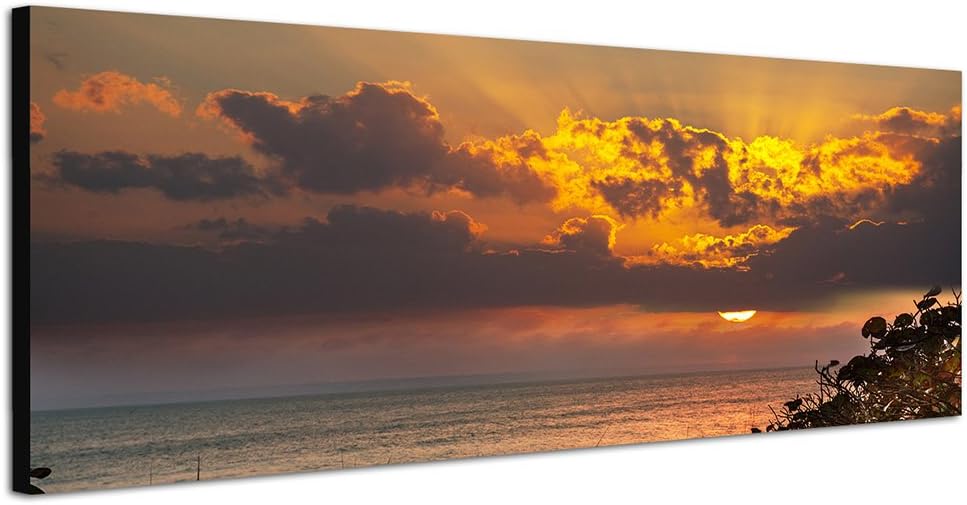 Paul Sinus Art Panoramabild auf Leinwand und Keilrahmen 120x40cm Steg Strand Meer Wolken Sonnenunter