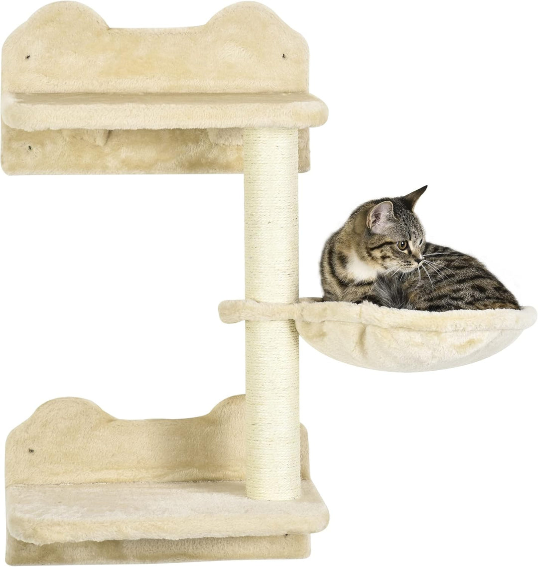PawHut Kletterwand Katzen 4-teilig Katzen Kletterwand Set mit Sprungturm, 3 Kratzbäume, Kratzbaum mi