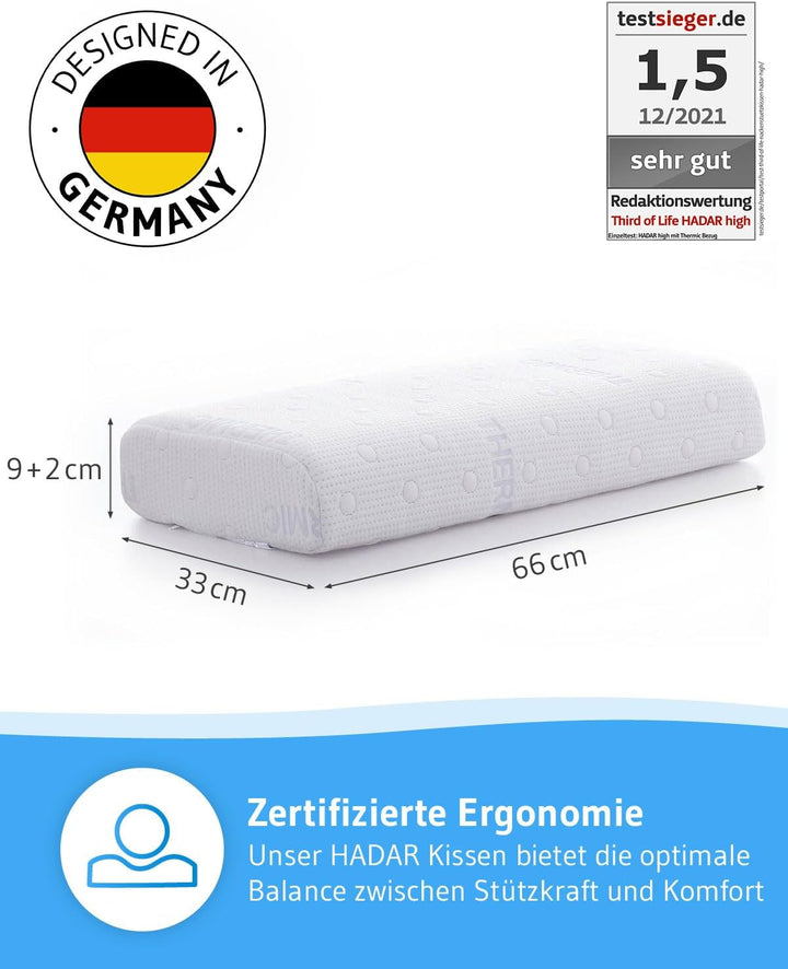 Kopfkissen 40x80 HADAR | Höhenverstellbar | Memory-Foam gegen Nackenschmerzen | Testsieger Nackenstü