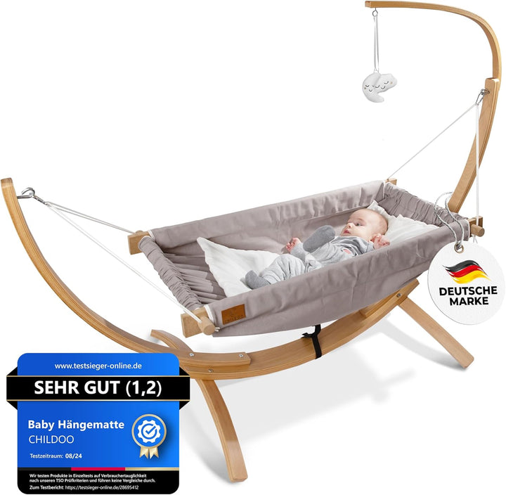 CHILDOO Baby Hängematte [QuickFix-Schlaufe] Babywiege Babybett Federwiege mit Gestell Kinderschaukel