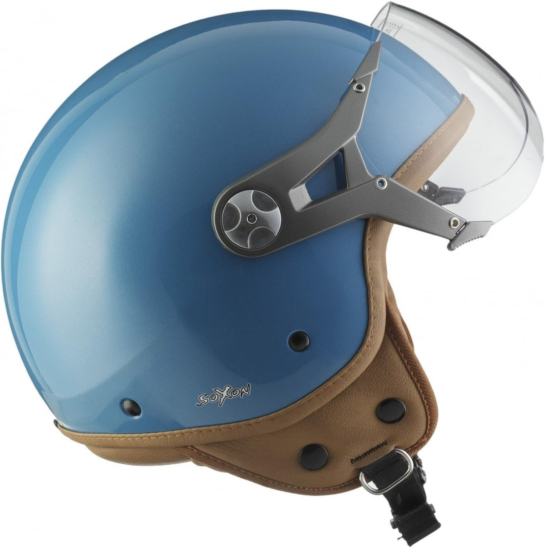 Soxon® SP-325 Mono „Crystal Blue“ · Jet-Helm · Motorrad-Helm Roller-Helm Scooter-Helm Moped Mofa-Hel
