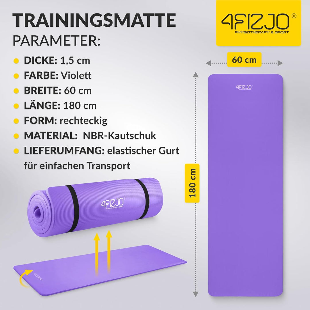 Fitnessmatte mit Tragegurt, Abm. 180x60 cm, NBR-Schaumstoff, Rutschfest, Komfort, In & Outdor, Pilat