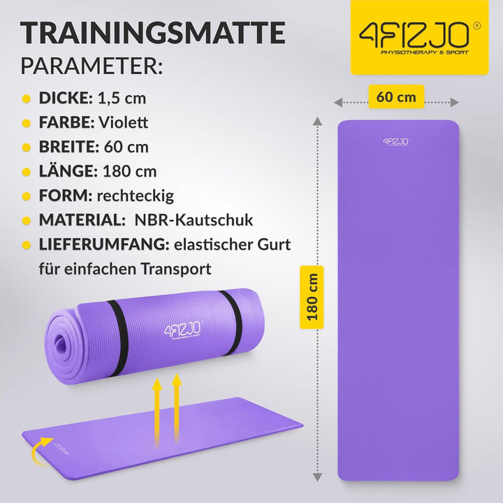 Fitnessmatte mit Tragegurt, Abm. 180x60 cm, NBR-Schaumstoff, Rutschfest, Komfort, In & Outdor, Pilat