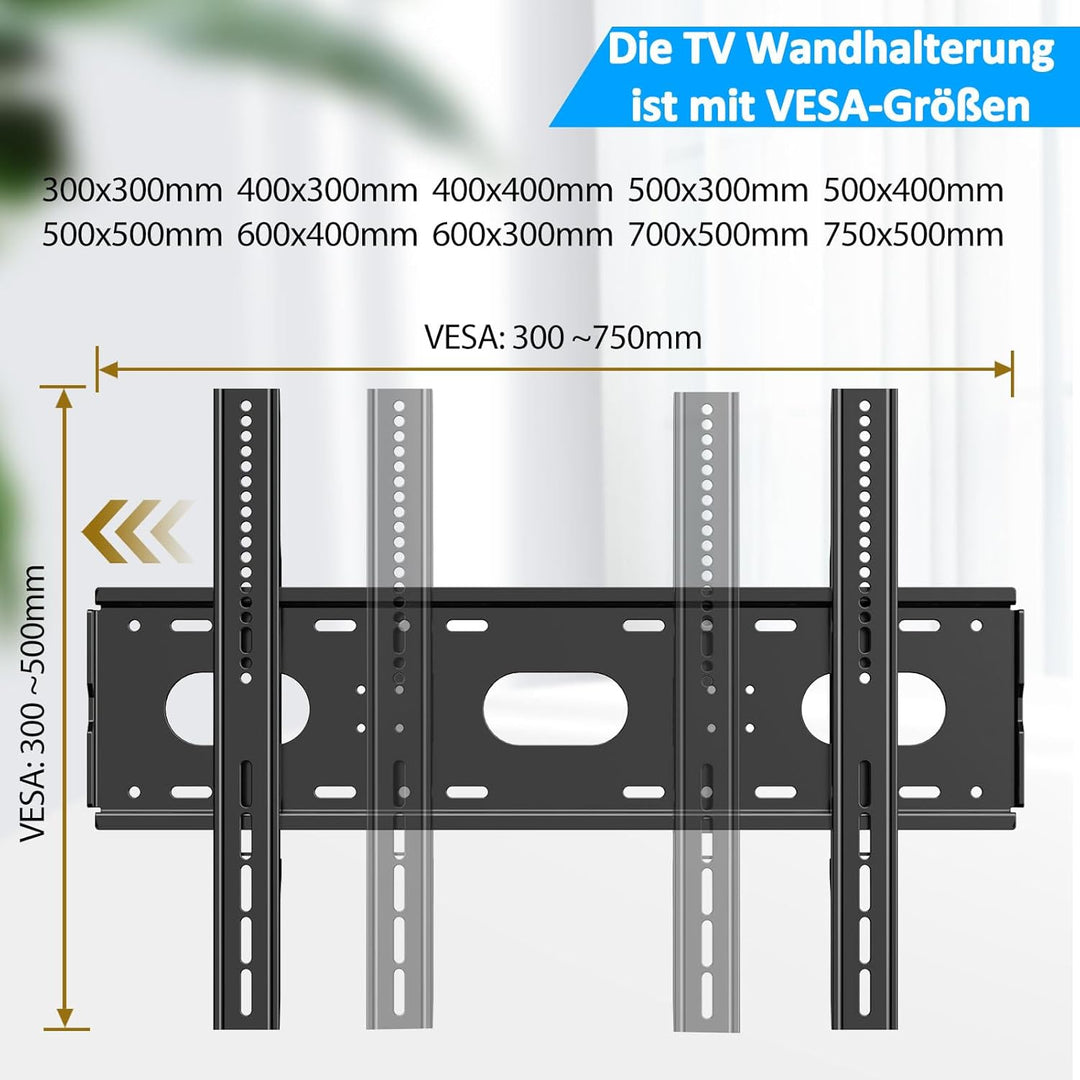 TV Wandhalterung Fest für 42-90 Zoll Flach Biegbar Schwerlast Fernseher oder Monitor bis zu 100kg Ma
