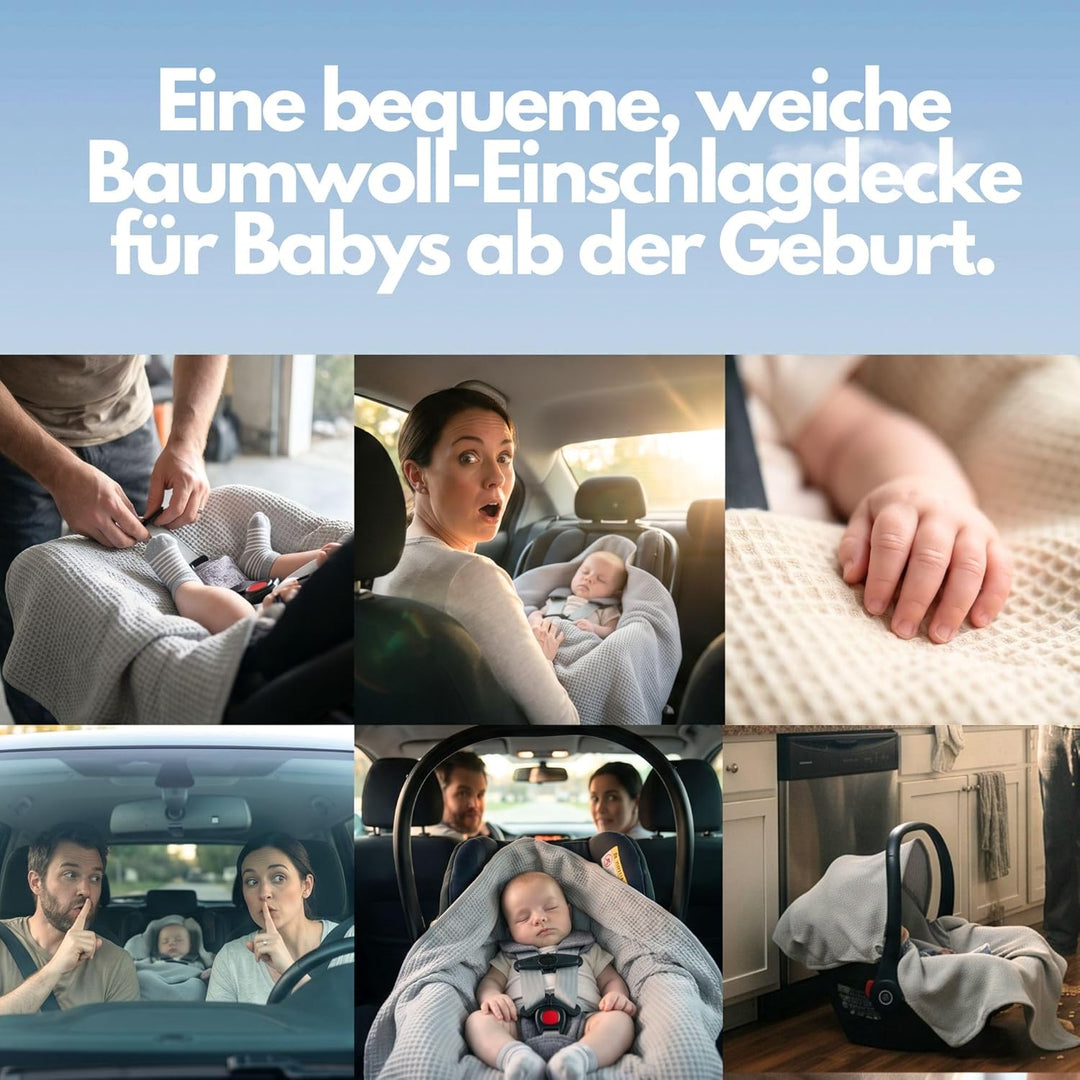 Musselin Einschlagdecke Baby für Babyschale & Kinderwagen - Universal 3/5-Punkt-Gurt - 100% Baumwoll