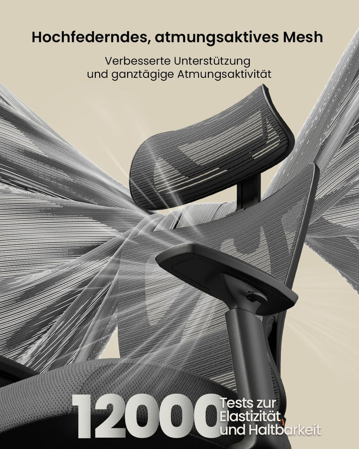 ProtoArc EC100 Bürostuhl Ergonomisch - Höherer Rücken Schreibtischstuhl mit Sitz aus 10CM Dicker Mes