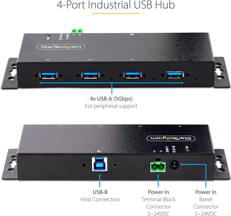 StarTech.com 4-Port USB 3.0 Hub mit 5 Gbit/s - Robuster USB Verteiler 3.0 mit ESD-/Überspannungsschu