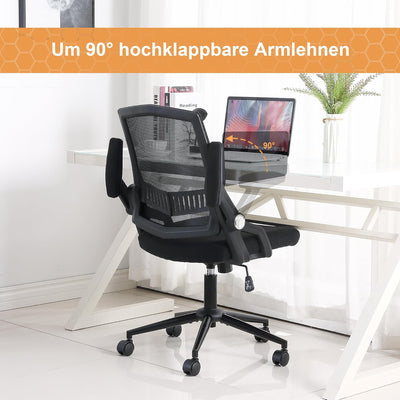Youhauchair Bürostuhl, Schreibtischstuhl mit Hochklappbaren Armlehnen, Bürostuhl Ergonomisch mit Gep
