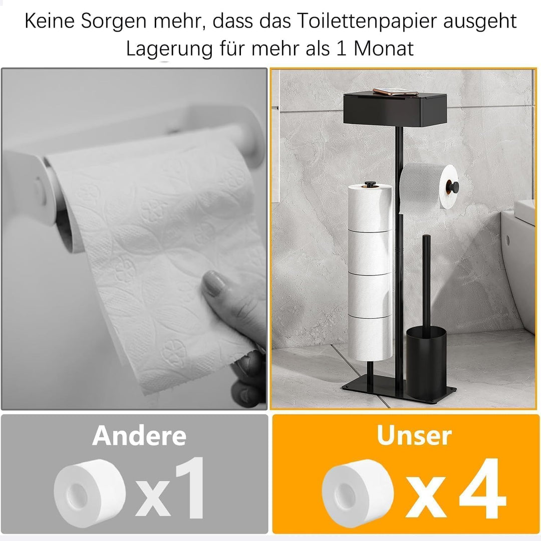 Klopapierhalter Stehend mit Klobürste - GUIGUZI Edelstahl Schwarz Toilettenpapierhalter mit Feuchttü