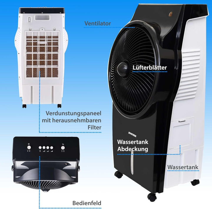Syntrox Luftkühler mit Ventilator | Wasser gekühlt | Verdunstungskühler, Luftbefeuchter, Lufterfrisc