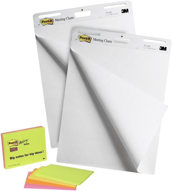 Post-it Super Sticky Meeting Chart, Weiss, unliniert, 2 Blöcke, 635 mm x 762 mm + 4 Blöcke Meeting N