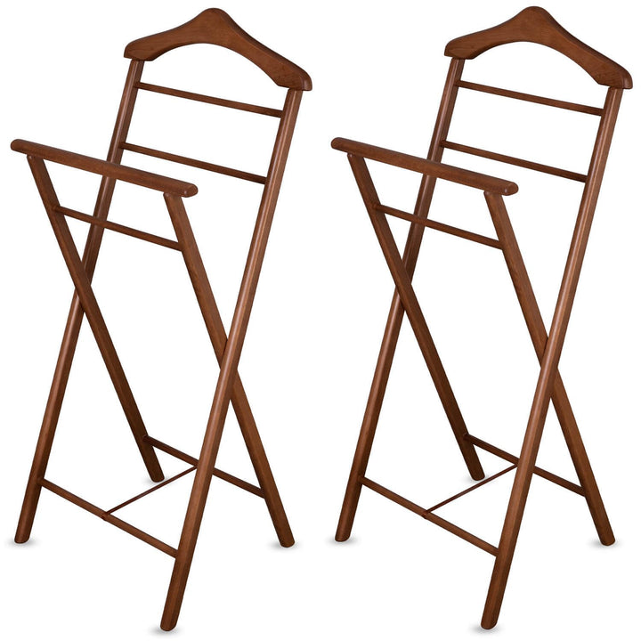 2x Herrendiener Kleiderbutler Kleiderständer Stummer Diener aus Holz klappbar und leicht (Nussbaum)