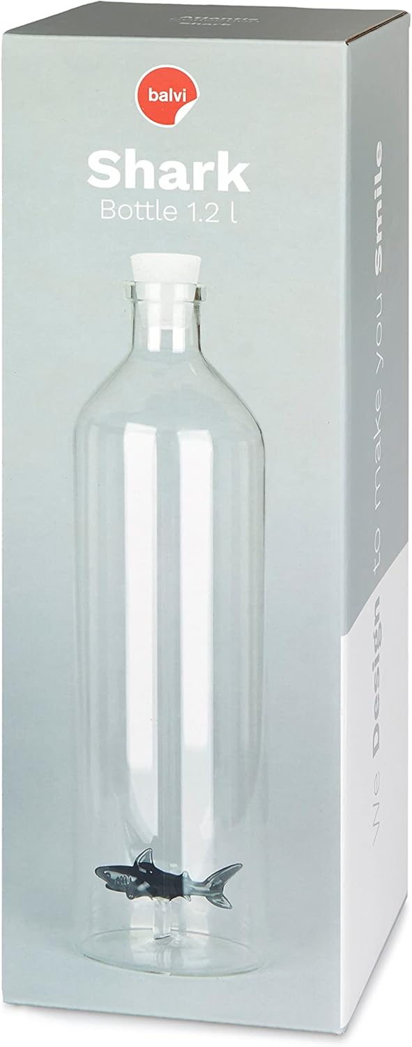 balvi Flasche Atlantis Shark Farbe Grau Glasflasche mit Haifigur im Innern Borosilikatglas 30 x 8,5