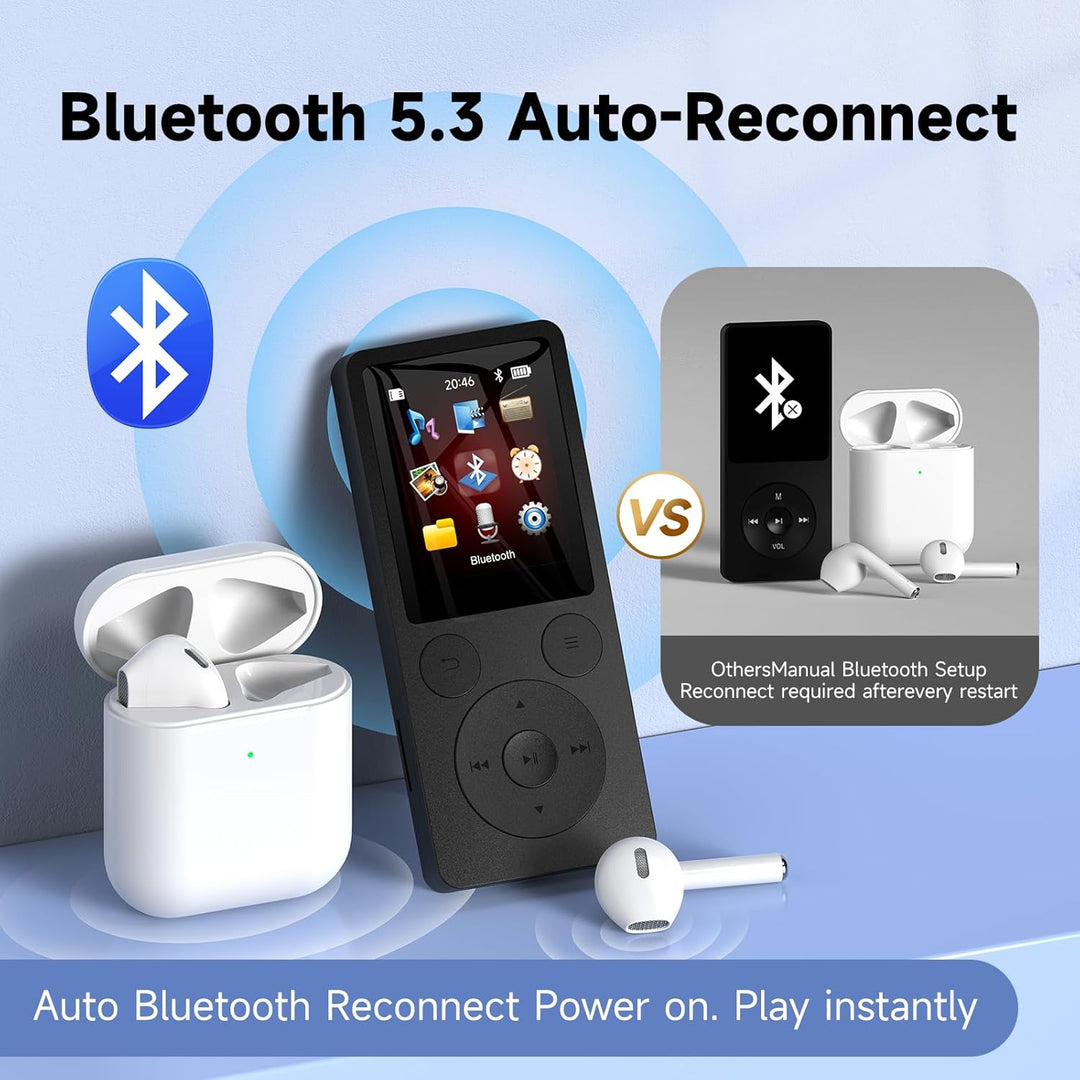 64GB MP3 Player Bluetooth 5.3 & Lautsprecher – Upgrade mit physischen Tasten (Zurück, Menü, Lautstär