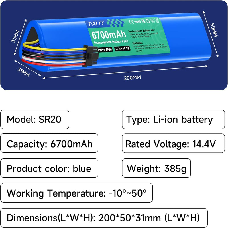 Palogreen 6700mAh Ersatzakku für Neato Botvac Connected D3 D5 D7 D3+ D5+ D6 D301 D303 D502 D701 D702