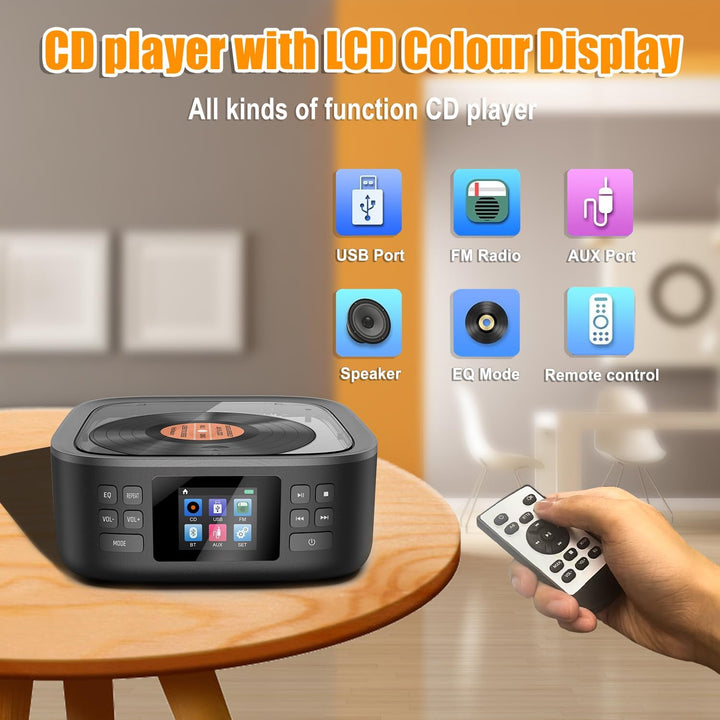 CD Player Tragbar, CCHKFEI Boombox CD Player Bluetooth & Radio FM mit Dual Stereo Lautsprecher LED-B
