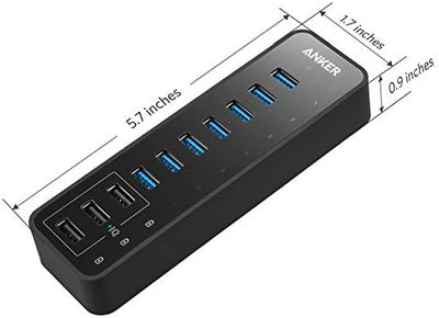 Anker 60W 7-Port USB 3.0 Datenhub mit 3 PowerIQ Ladeports kompatibel mit iPhone, iPad, Samsung, Moto