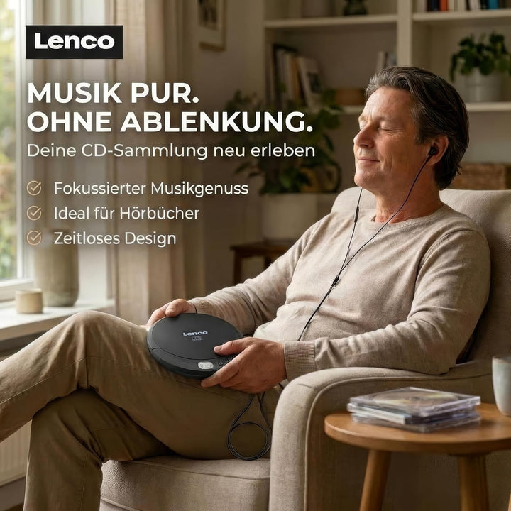 Lenco CD-010 - Tragbarer CD-Player Walkman - Diskman - CD Walkman - Mit Kopfhörern und Micro USB Lad