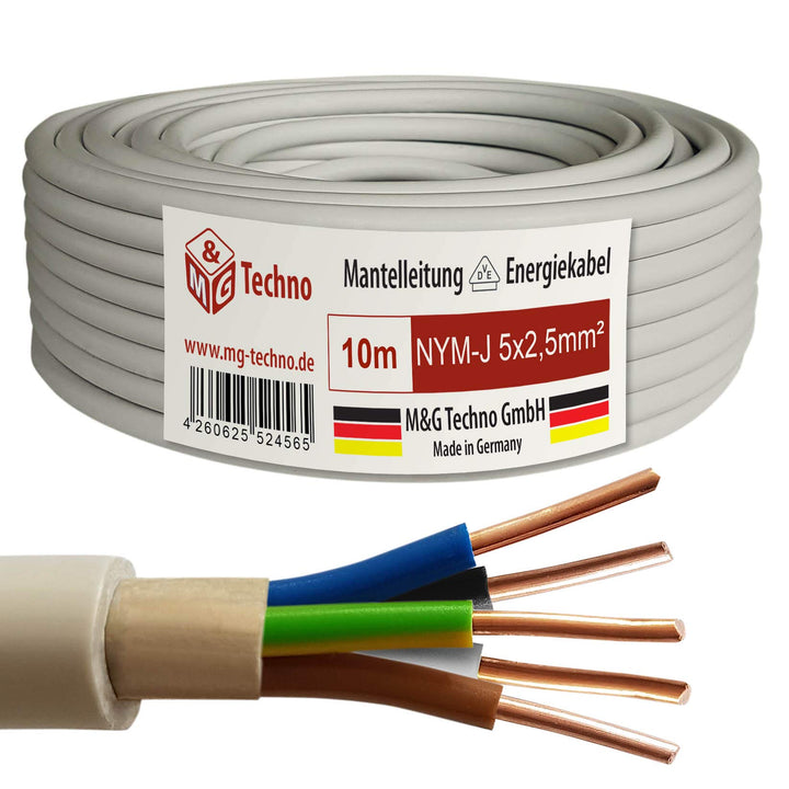 M&G Techno 10m NYM-J 5x2,5 mmІ Mantelleitung Feuchtraumkabel Elektrokabel Kupfer Made in Germany, 10