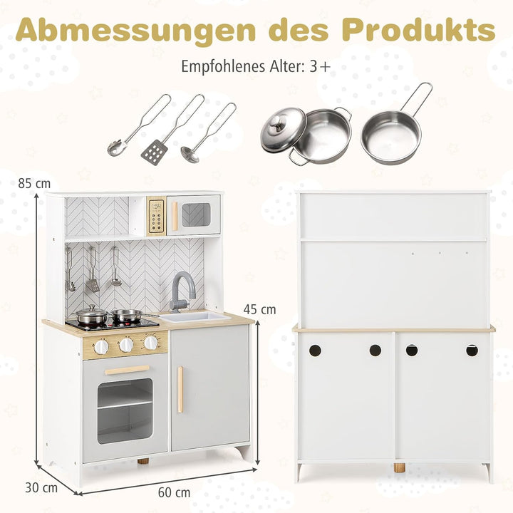 DREAMADE Kinderküche Holz mit Zubehör, Holzküche Mini Küche Kinder Küche mit Herd Ofen Waschbecken,