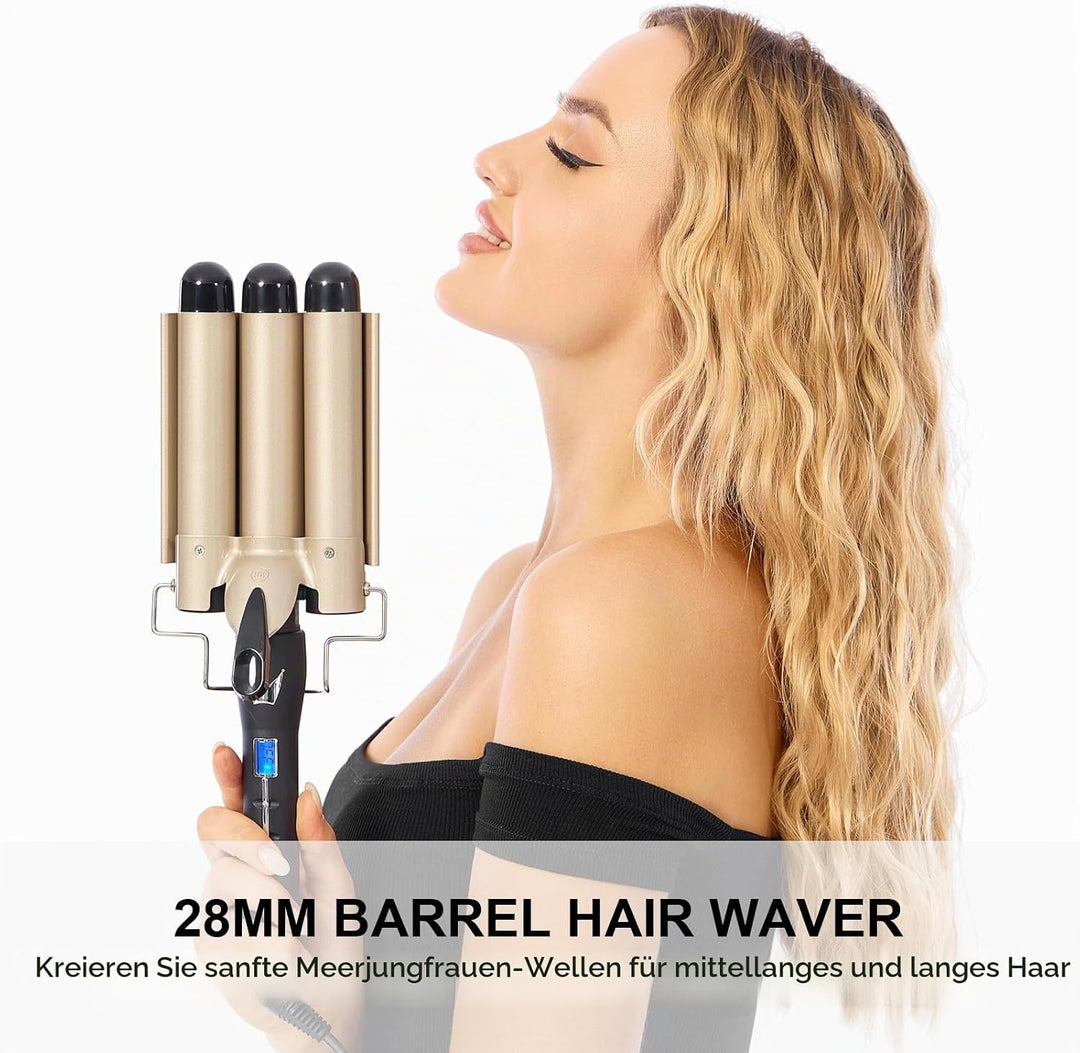 Lockenstab 3 Fässer Welleneisen DEEPWAVES Φ28mm, AIMERVO Waver LCD 14 Temperaturstufen 80-210℃, für